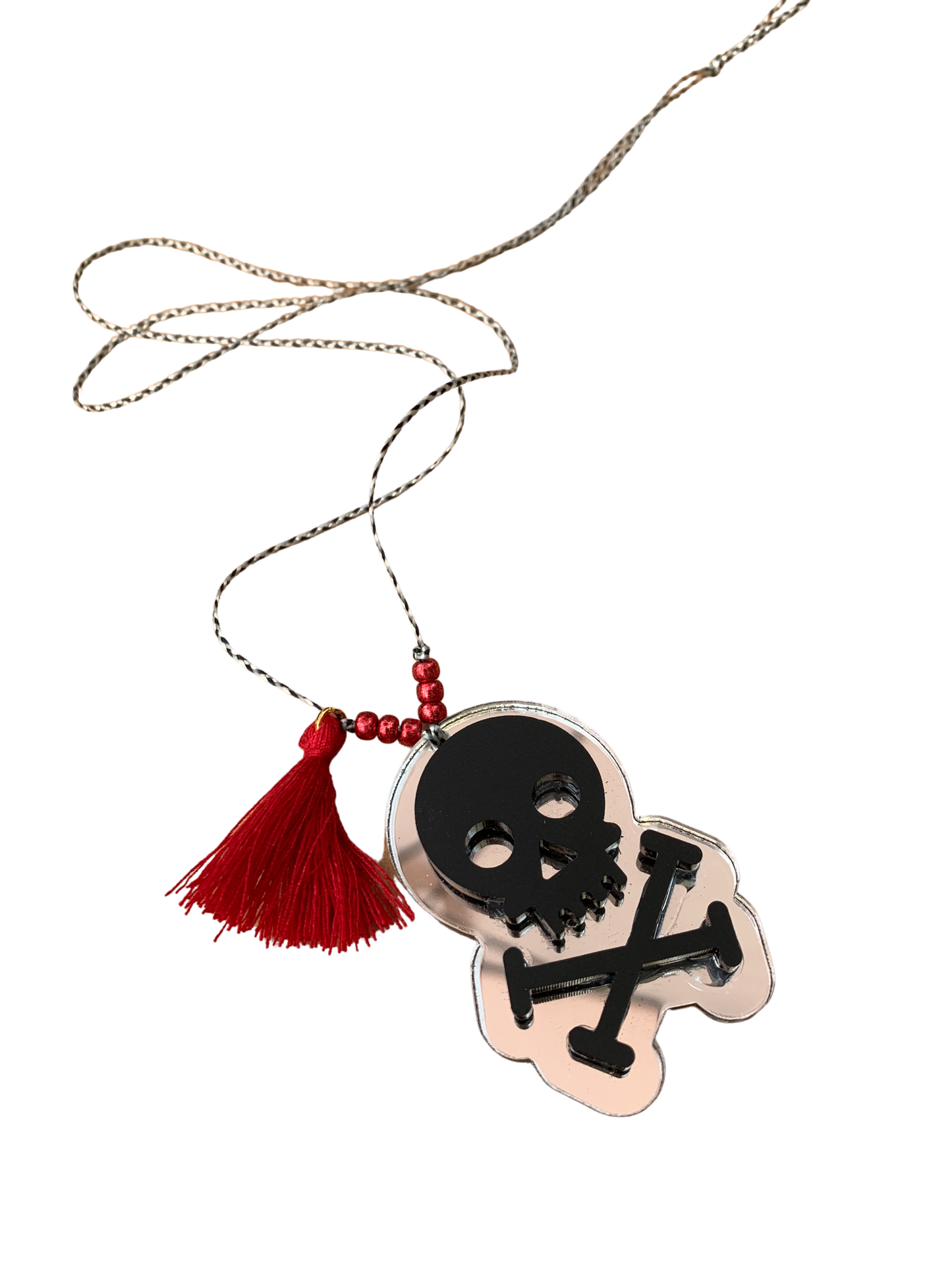 Mirrored Skull and Crossbones 3d Tassel Necklace