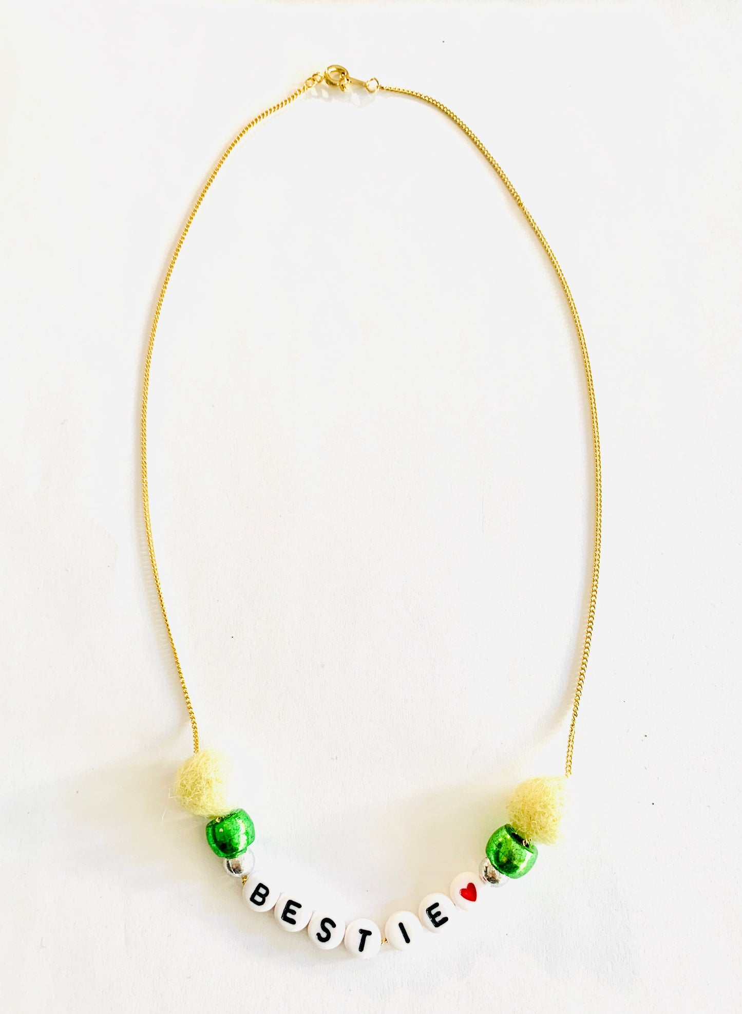 bestie yellow and green meaningful pom pom necklace
