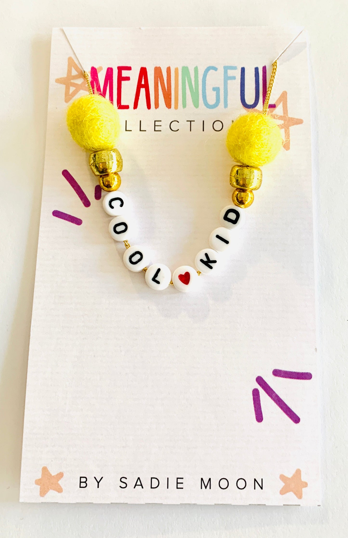 Cool kid pom pom necklace card