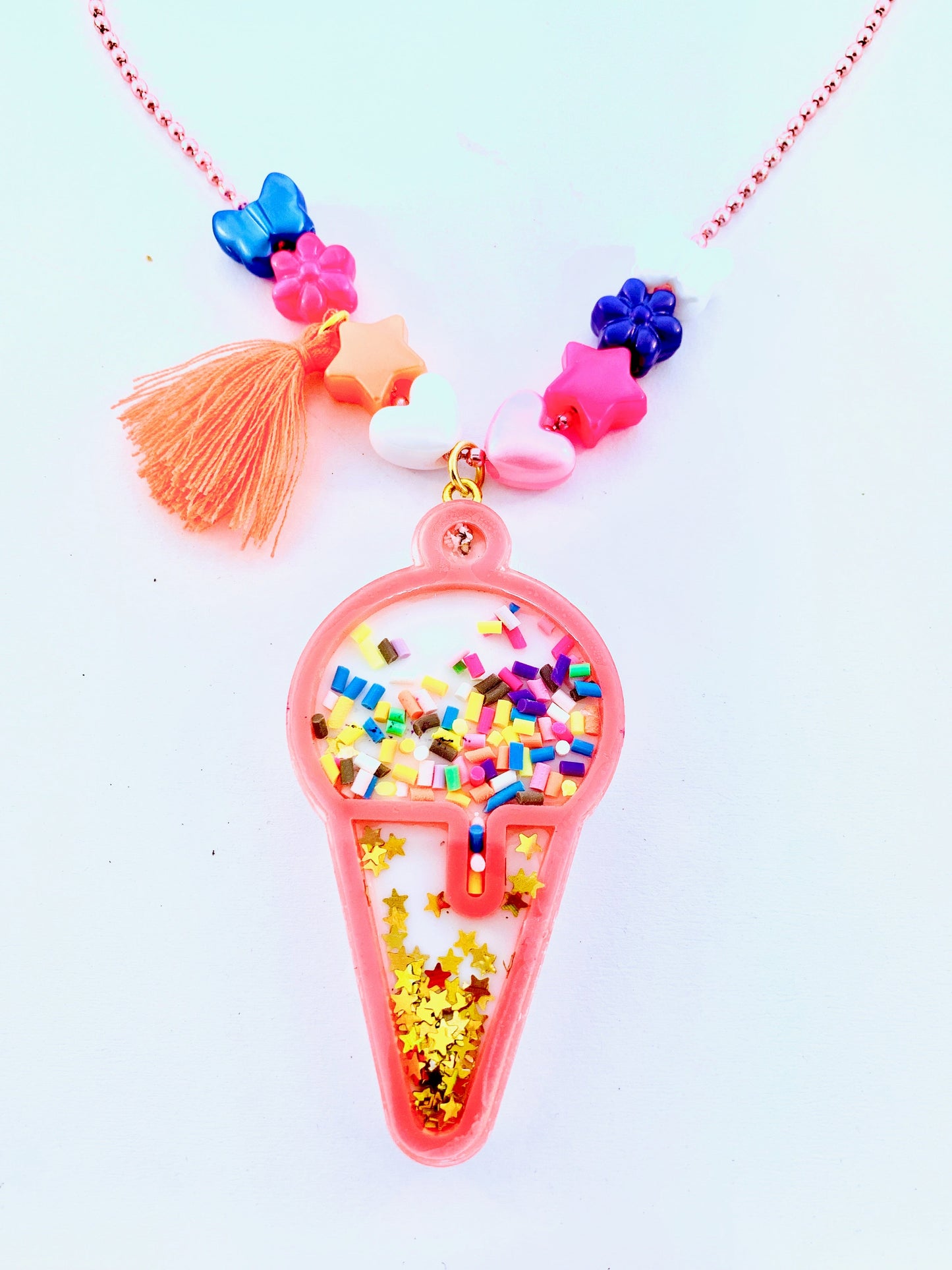 Pink Ice Cream Cone Necklace Shaker Kids Necklace