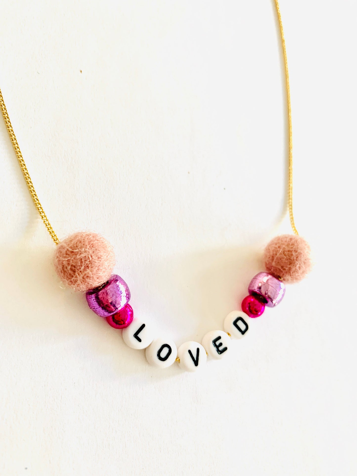 pink loved necklace gold