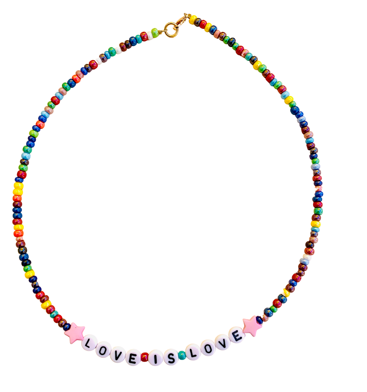 rainbow beaded necklace with love is love
