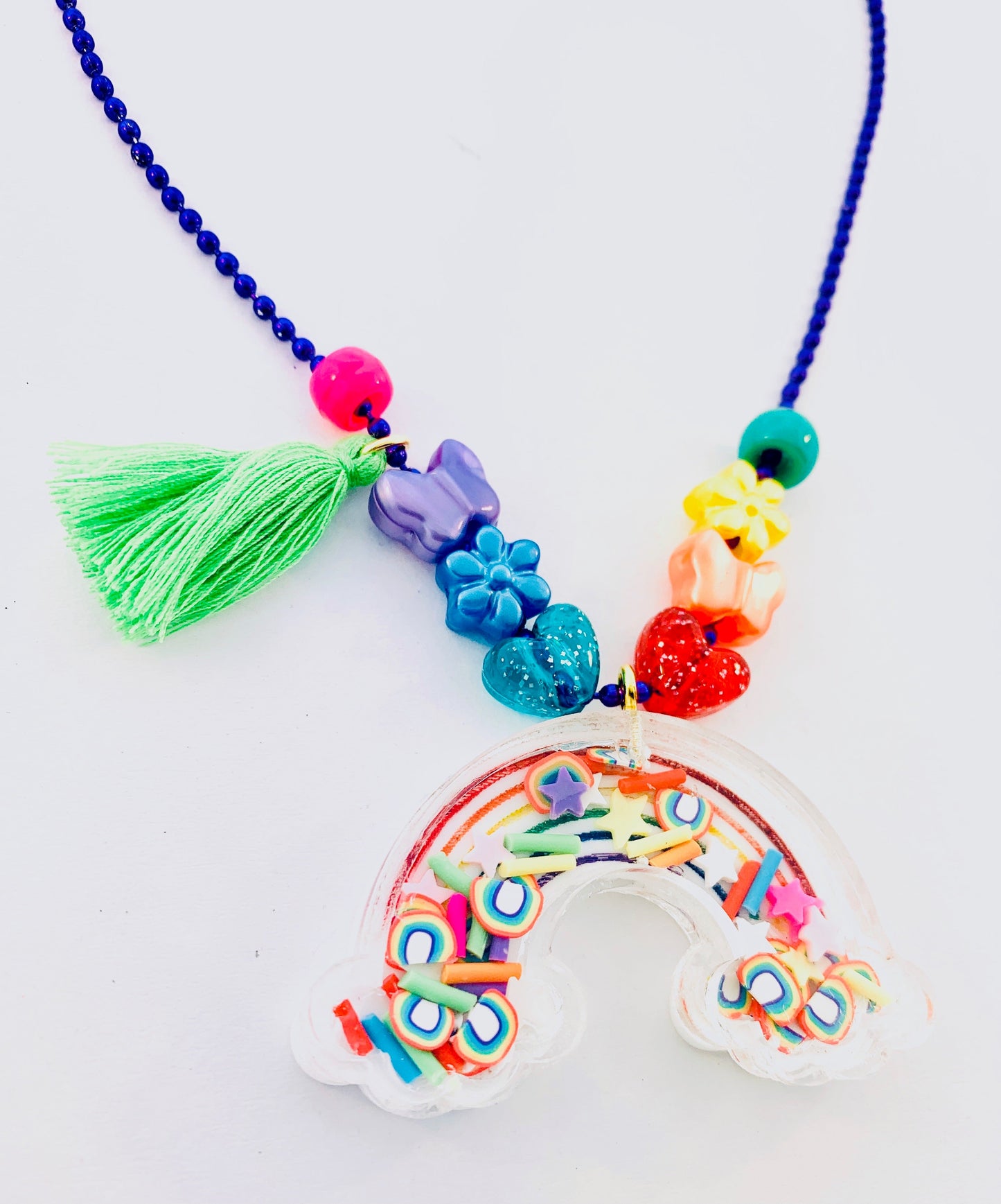colorful rainbow tassel shaker necklace