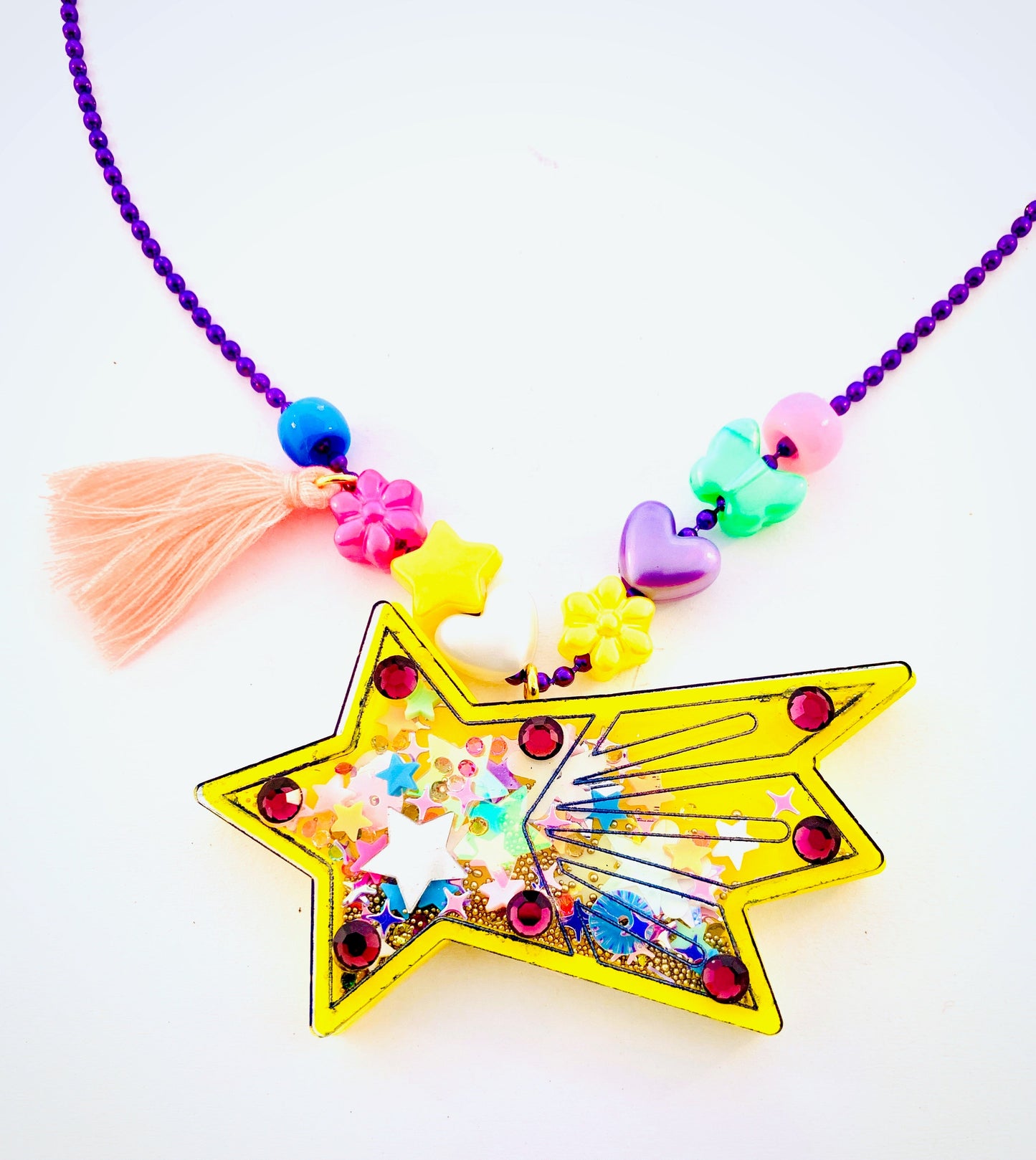 star necklace on ball chain with tassel