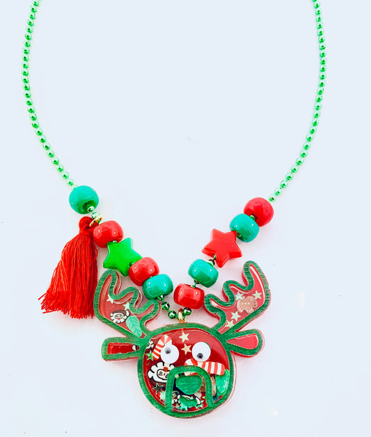 Reindeer Holiday Christmas Shaker Necklace