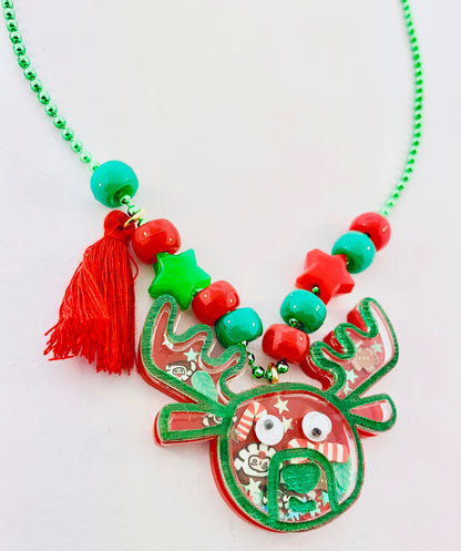 Reindeer Holiday Christmas Shaker Necklace