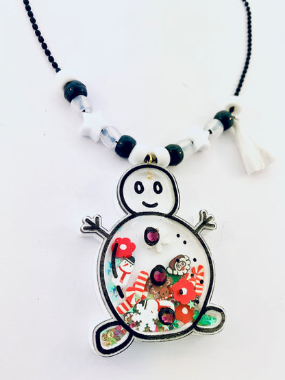 Snowman Holiday Christmas Shaker Necklace