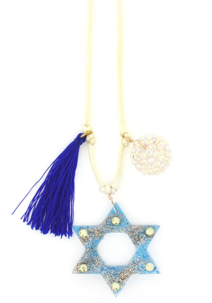 Star of David Blue Resin Necklace