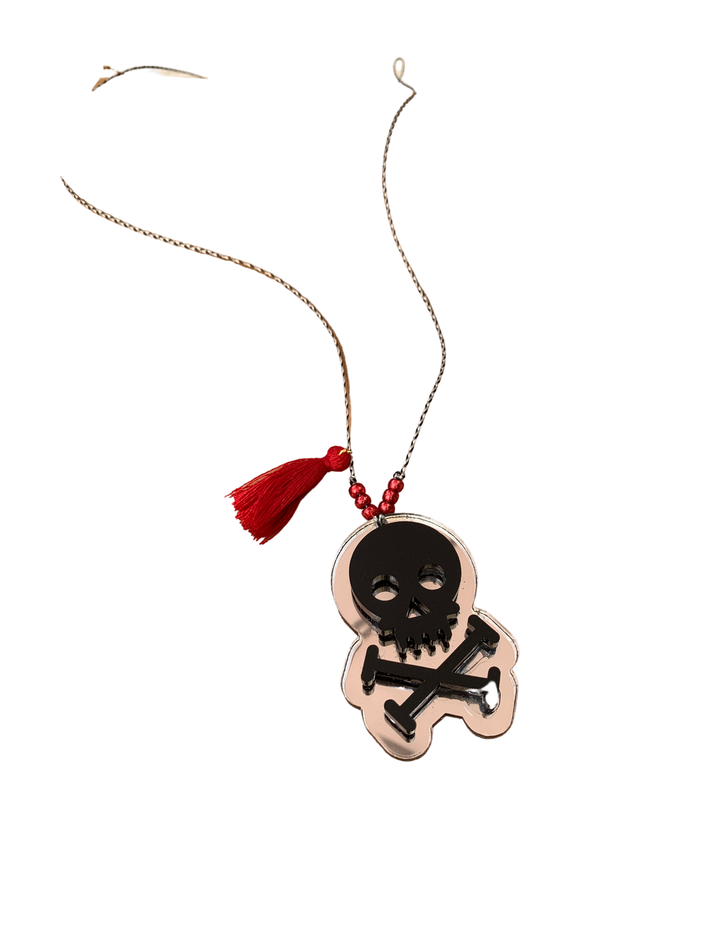 Mirrored Skull and Crossbones 3d Tassel Necklace