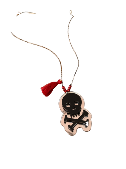 Mirrored Skull and Crossbones 3d Tassel Necklace