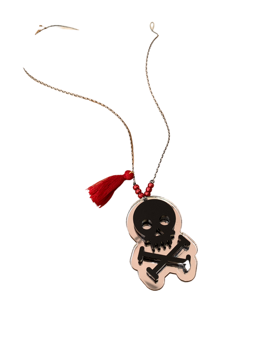 Mirrored Skull and Crossbones 3d Tassel Necklace