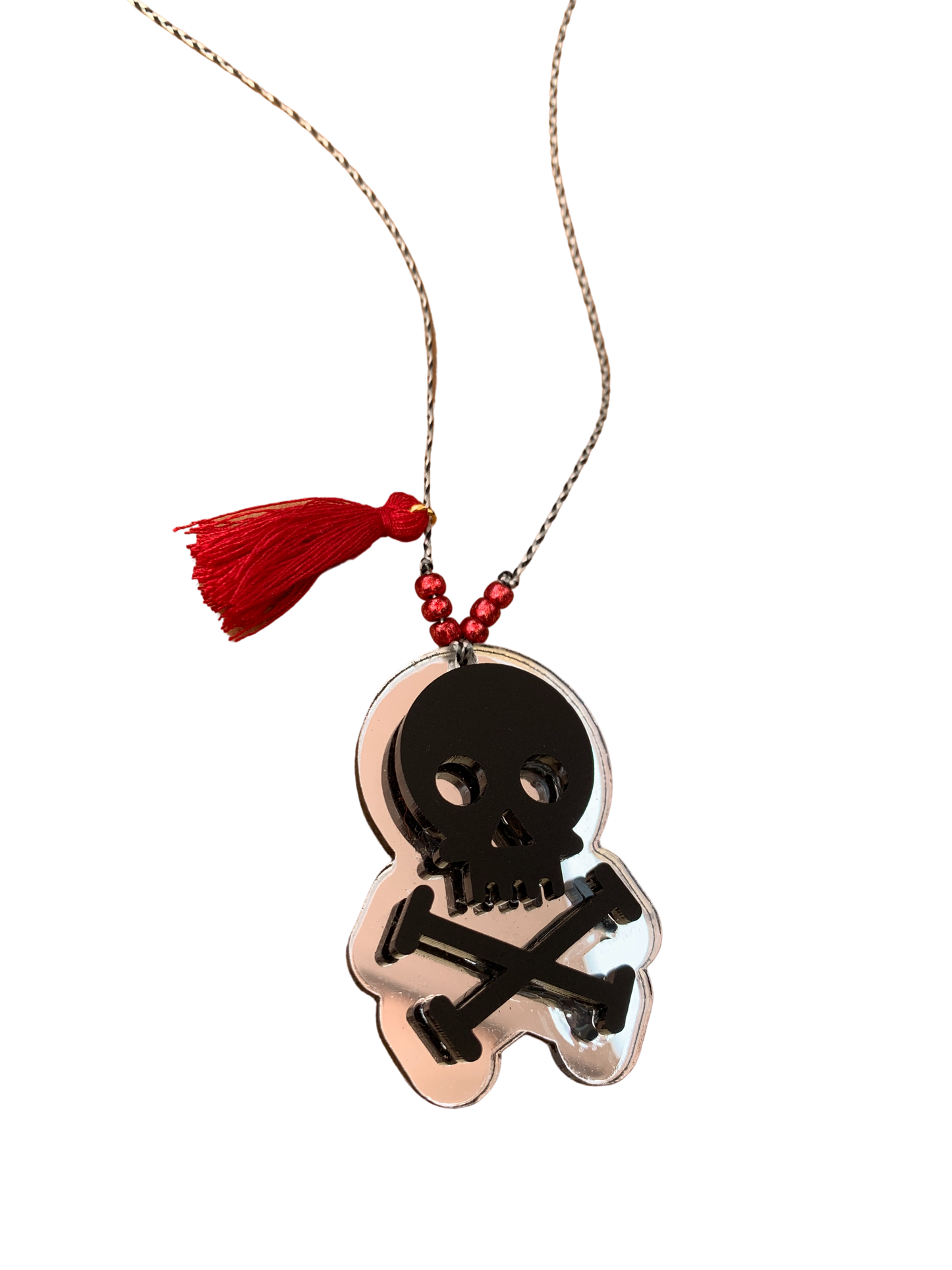 Mirrored Skull and Crossbones 3d Tassel Necklace