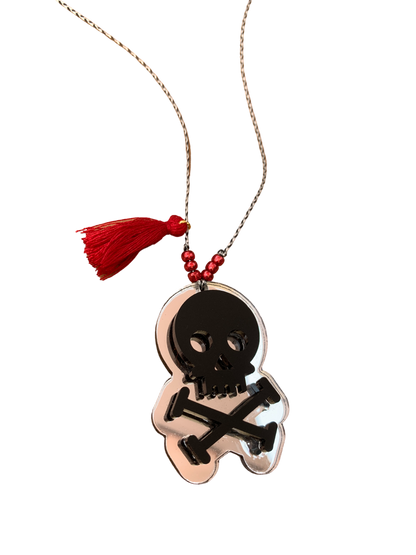 Mirrored Skull and Crossbones 3d Tassel Necklace