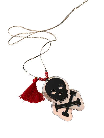 Mirrored Skull and Crossbones 3d Tassel Necklace