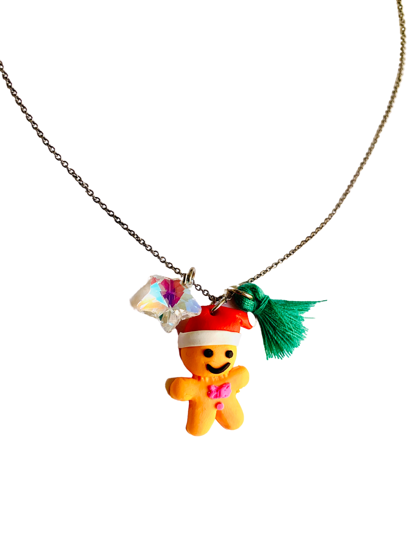 Gingerbread Man Charm Necklace Holiday Necklace