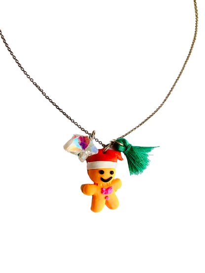 Gingerbread Man Charm Necklace Holiday Necklace