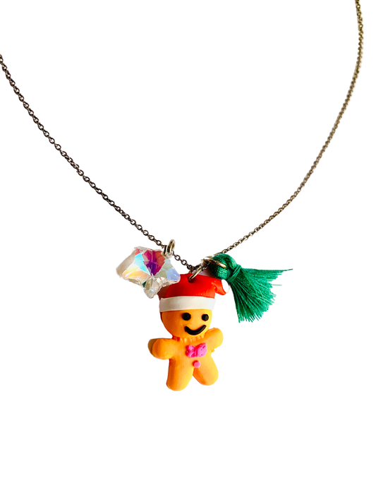 Gingerbread Man Charm Necklace Holiday Necklace
