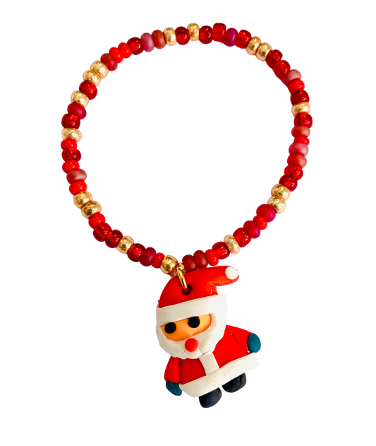 Clay Santa Claus Beaded Bracelet
