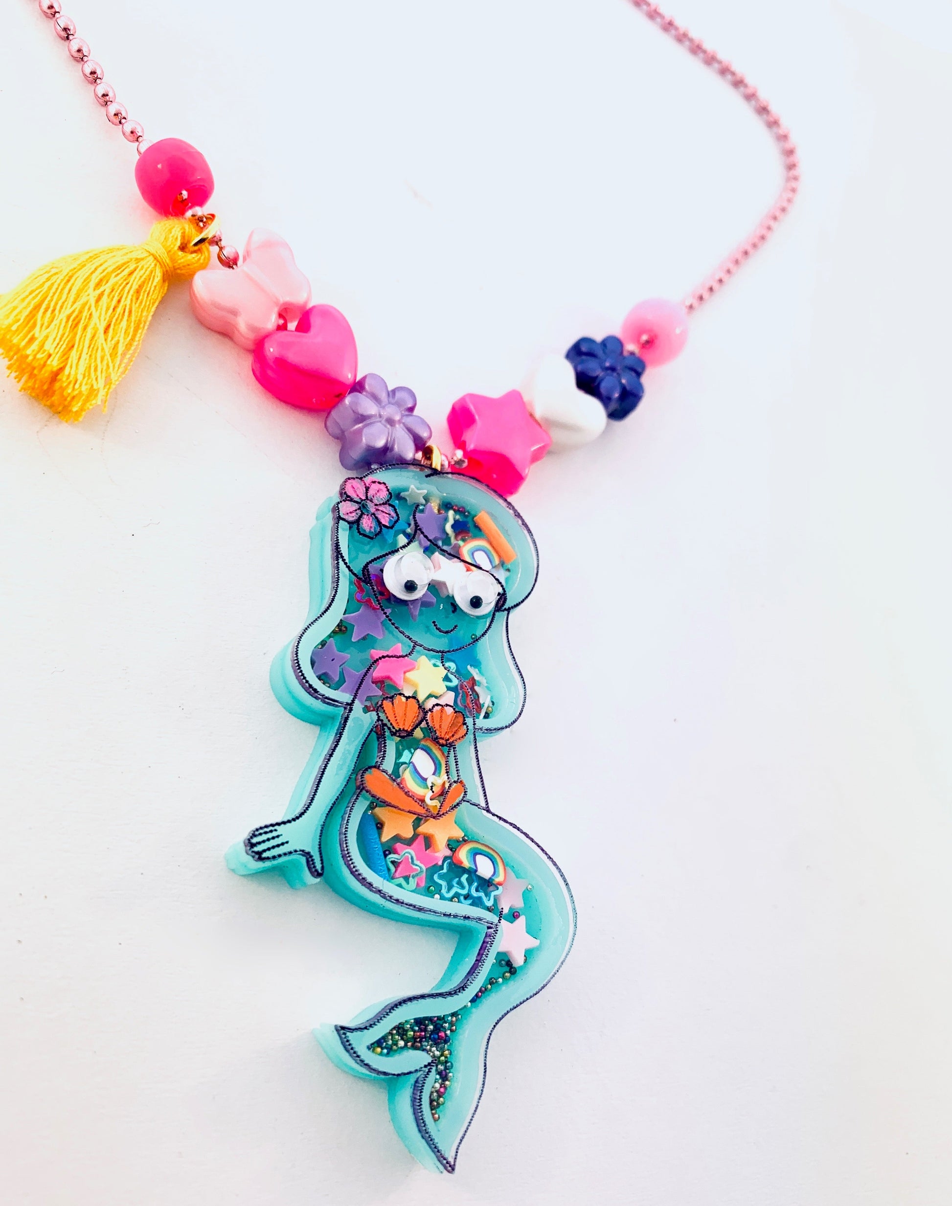 fun mermaid necklace on ball chain for kids